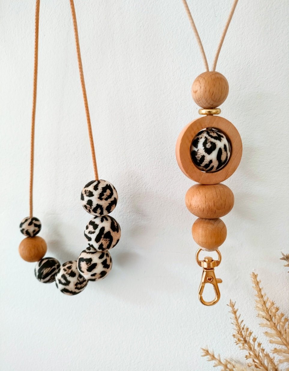 Leopard print Beaded Lanyard With Personalisation - Bennie Blooms Breastfeeding, Teething and Fiddle Jewellery at its finest.