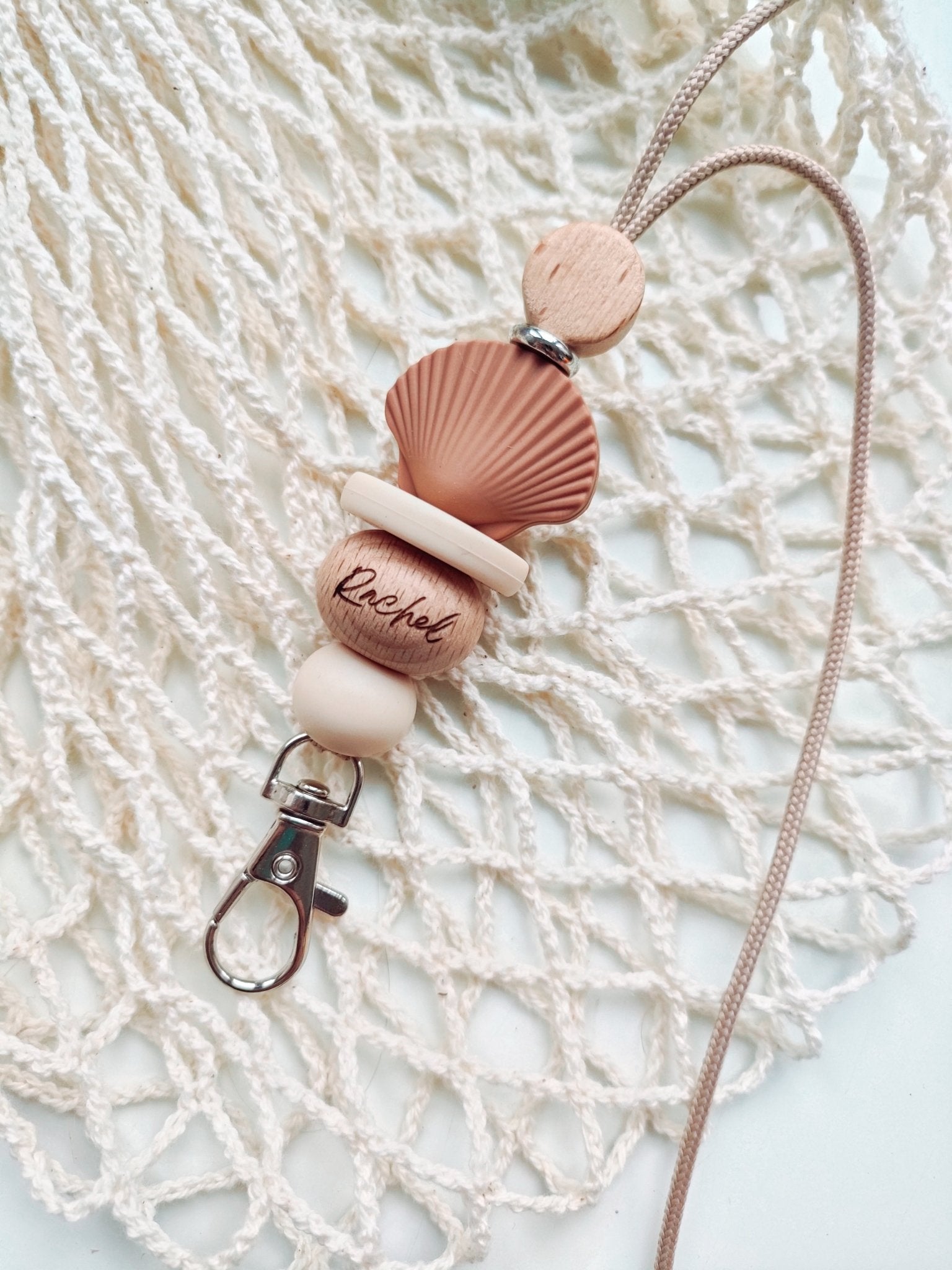 Shell Beaded Lanyard With Personalisation - Bennie Blooms Breastfeeding, Teething and Fiddle Jewellery at its finest.