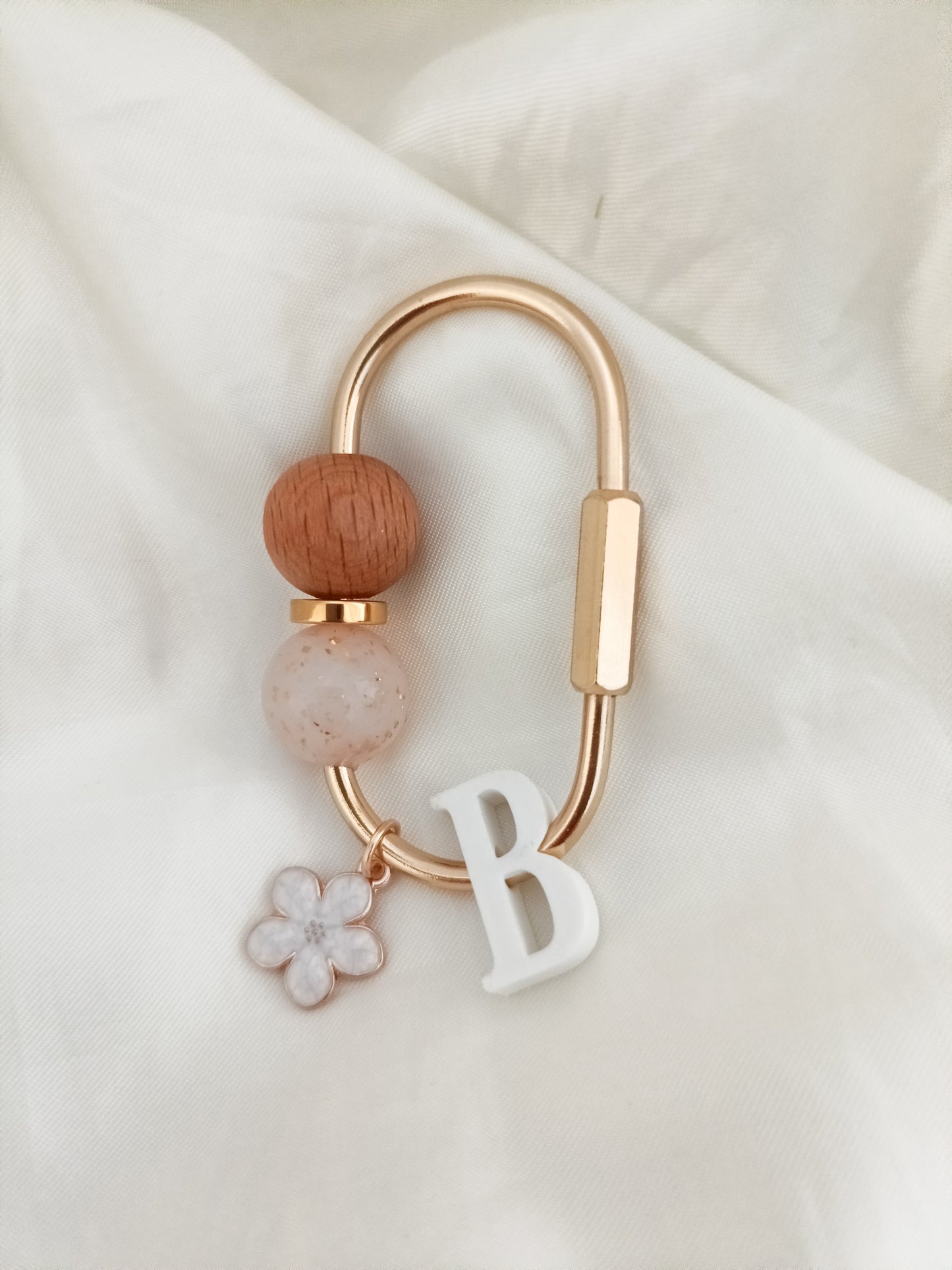 Initial Cherry blossom Charm Carabiner Keyring