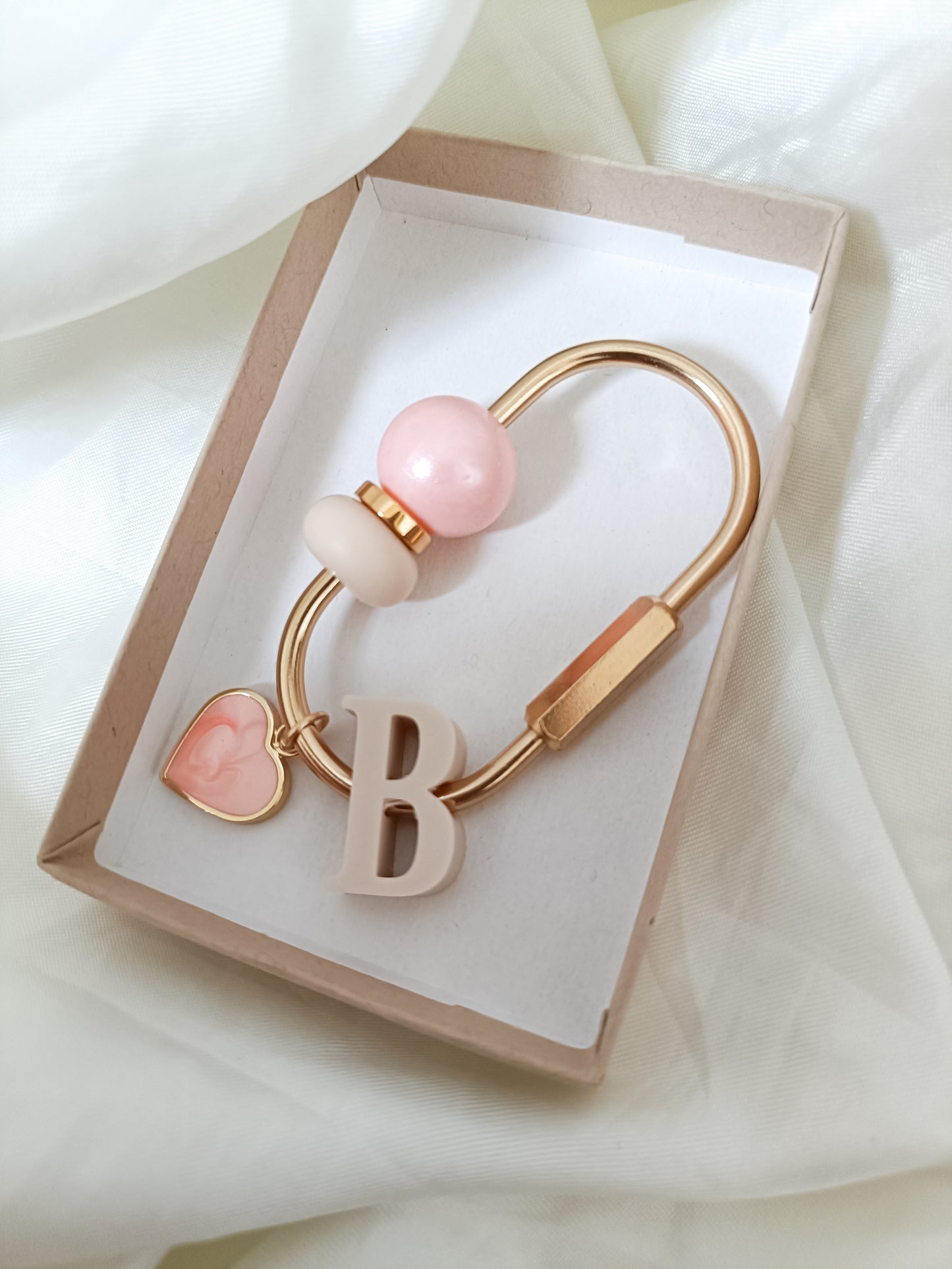 Pink Heart Charm Carabiner Keyring