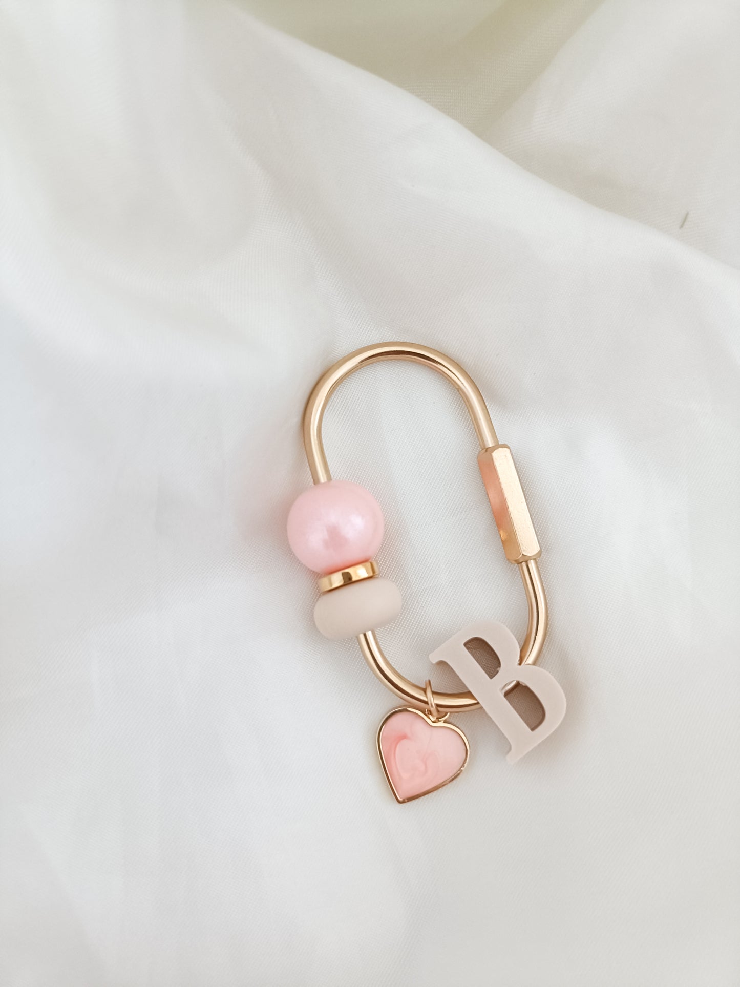 Pink Heart Charm Carabiner Keyring