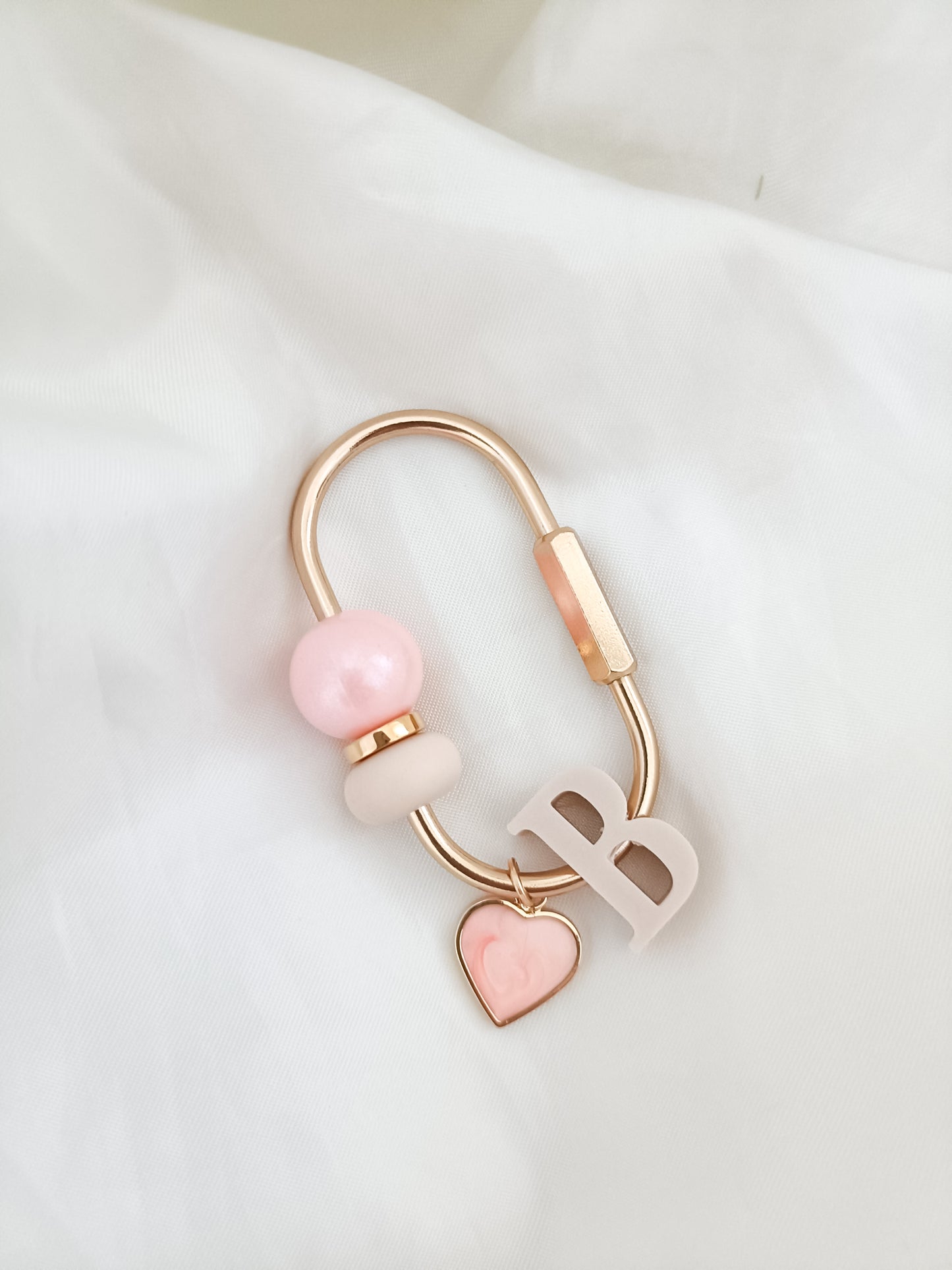 Pink Heart Charm Carabiner Keyring