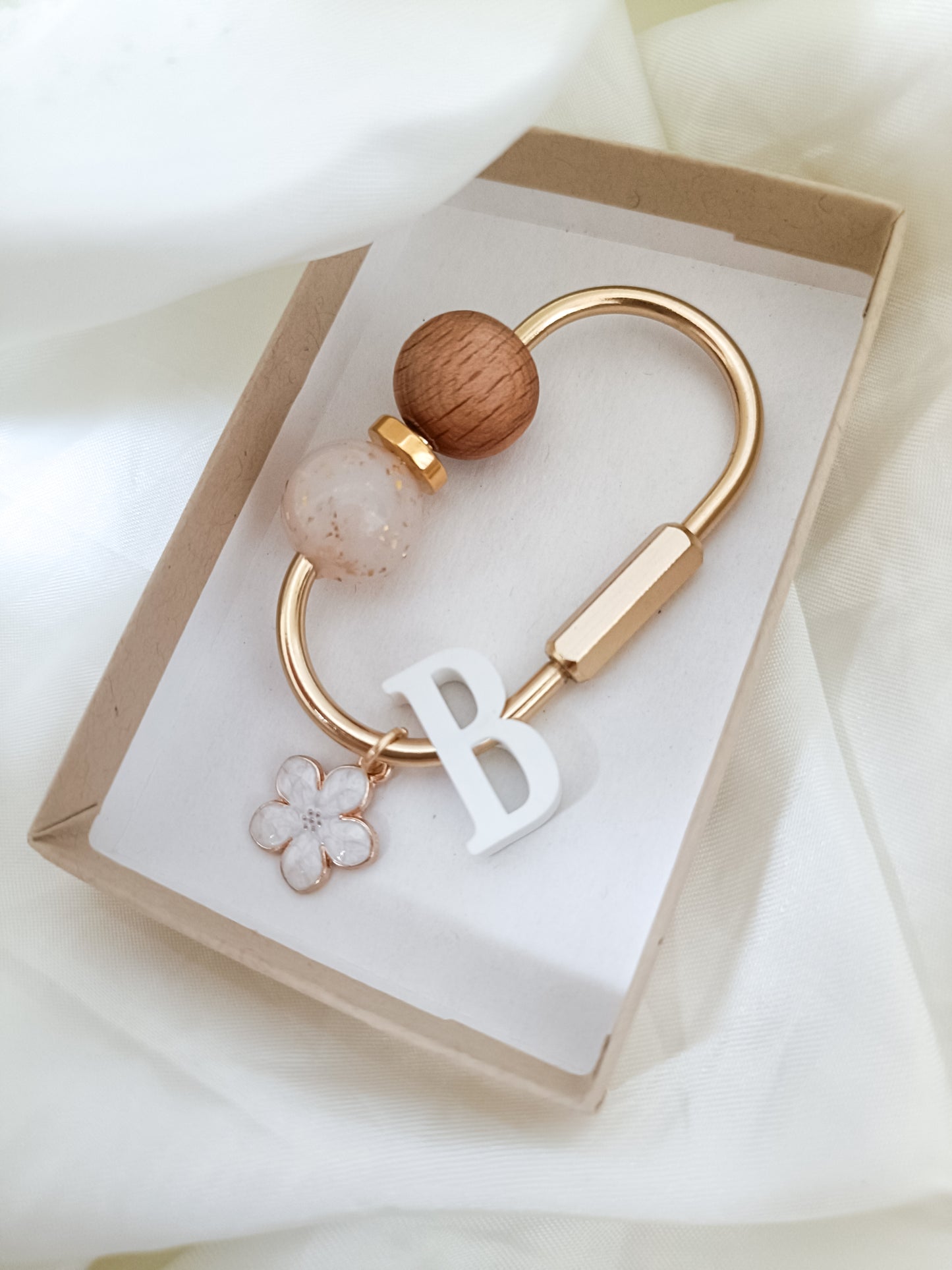 Initial Cherry blossom Charm Carabiner Keyring