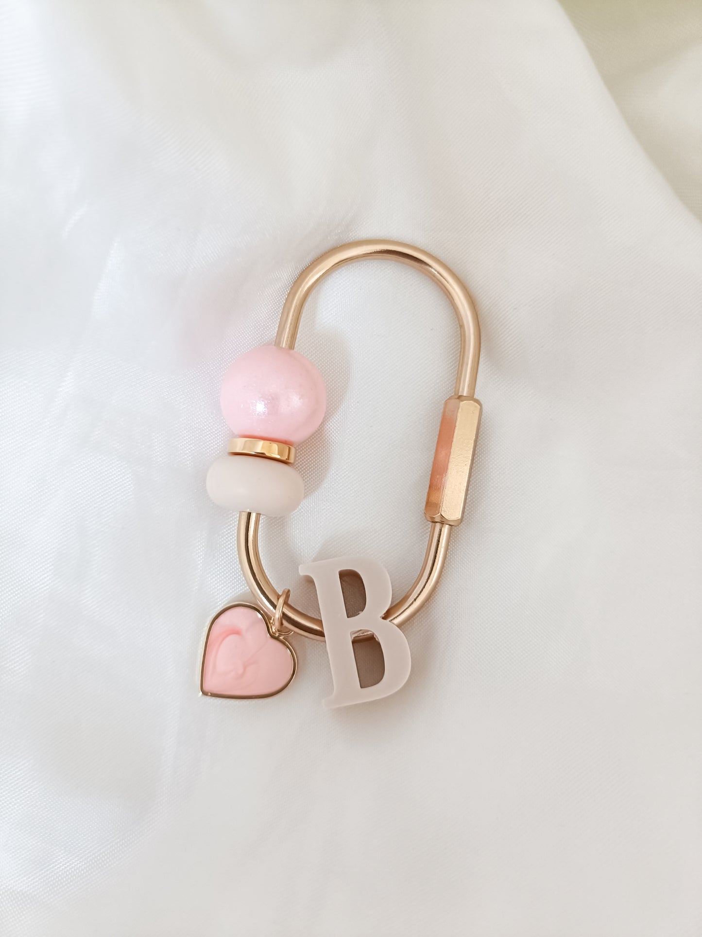 Pink Heart Charm Carabiner Keyring