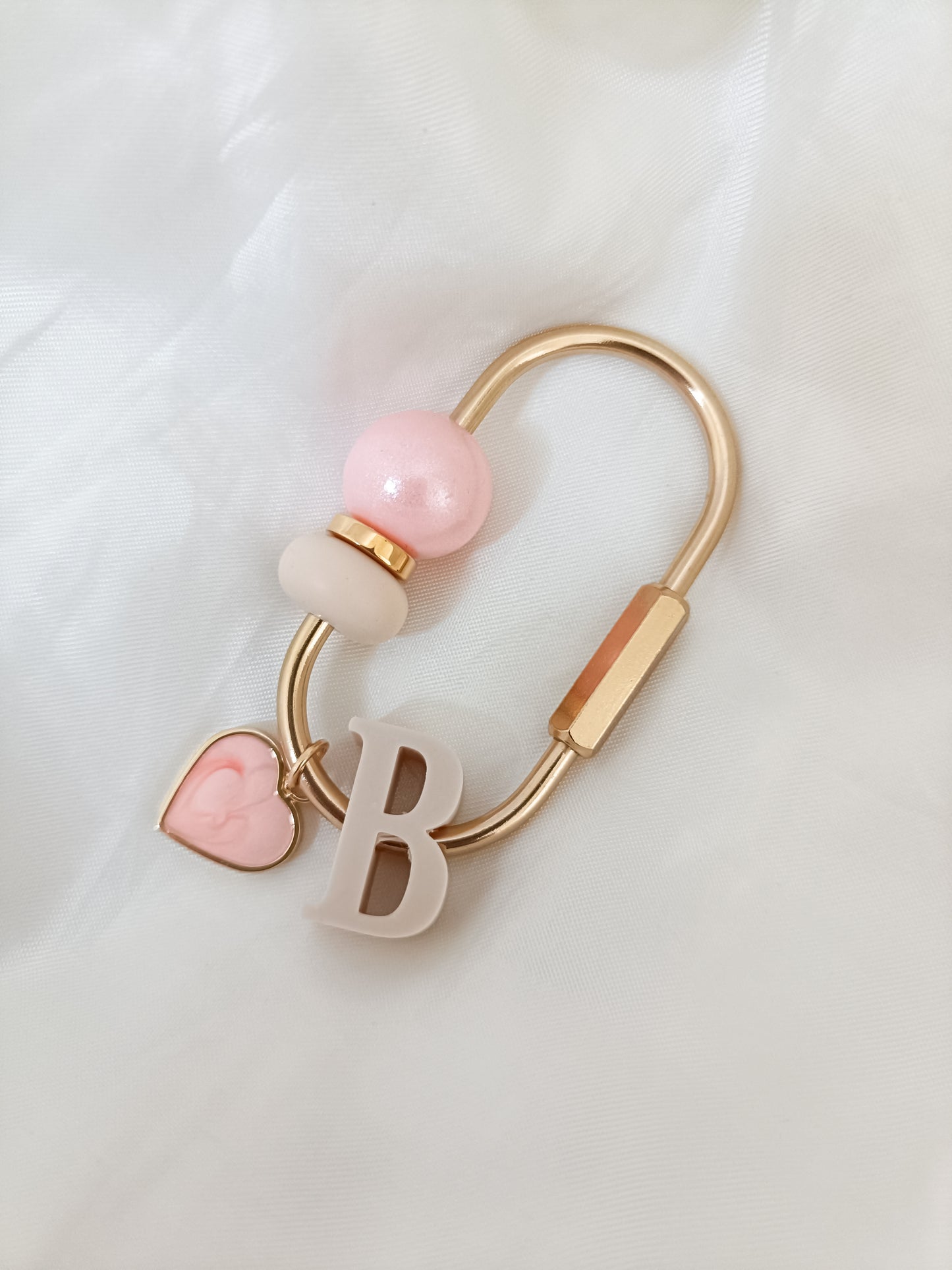 Pink Heart Charm Carabiner Keyring